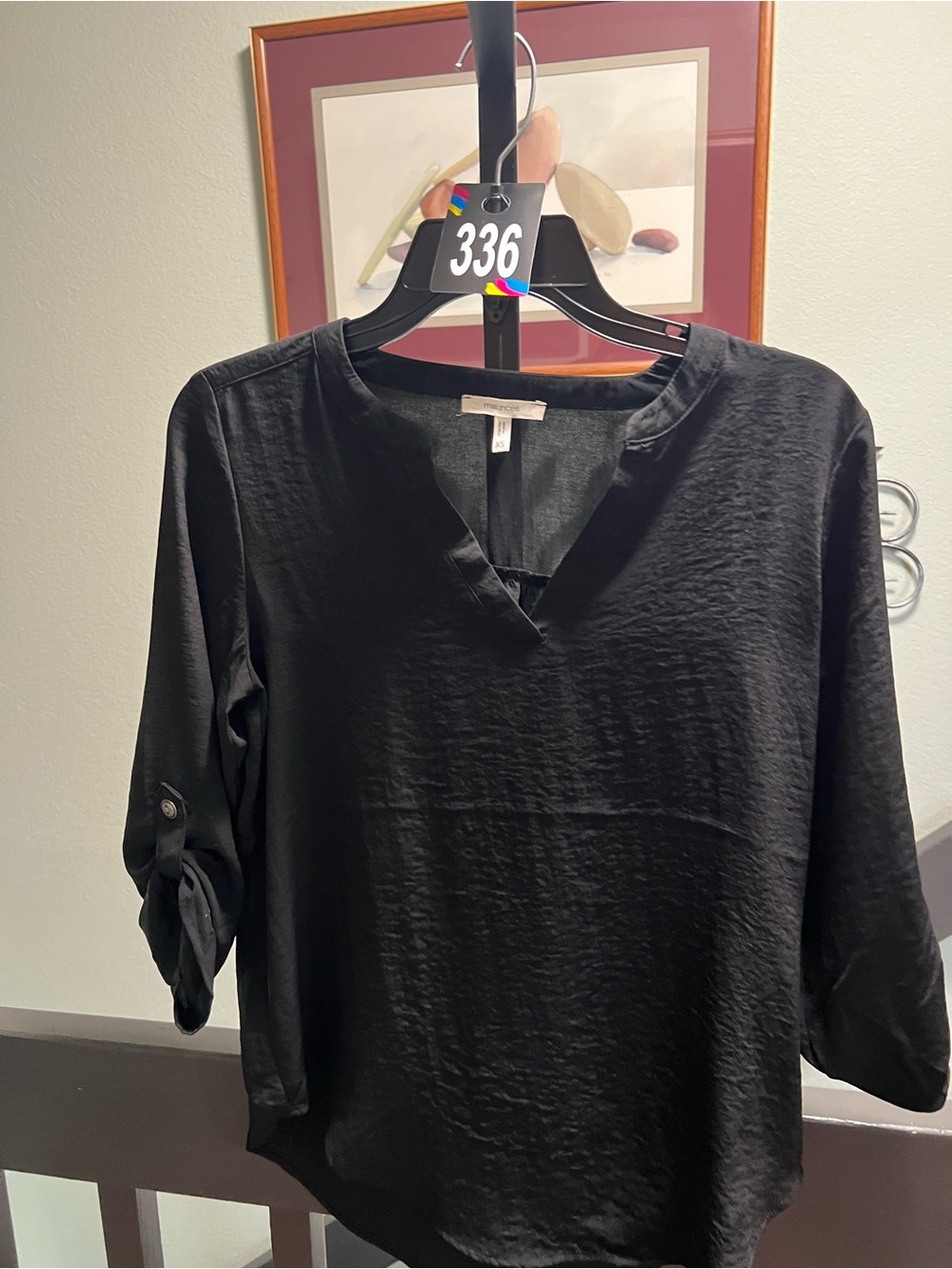 Maurices Black V‑Notch Roll‑Sleeve Blouse #336